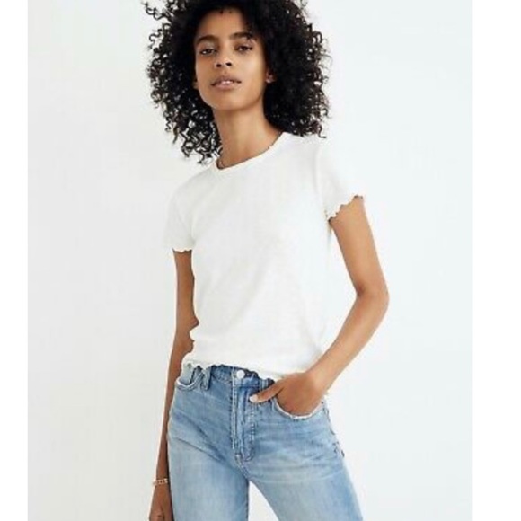 Madewell Lettuce Ruffle Trim Baby Tee Top XL